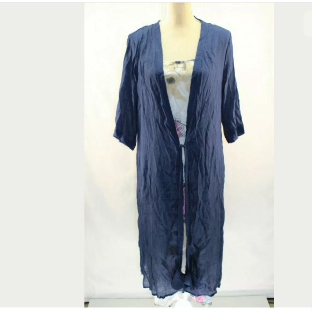 White Floral Linen-Blend Midi Dress & Navy Linen